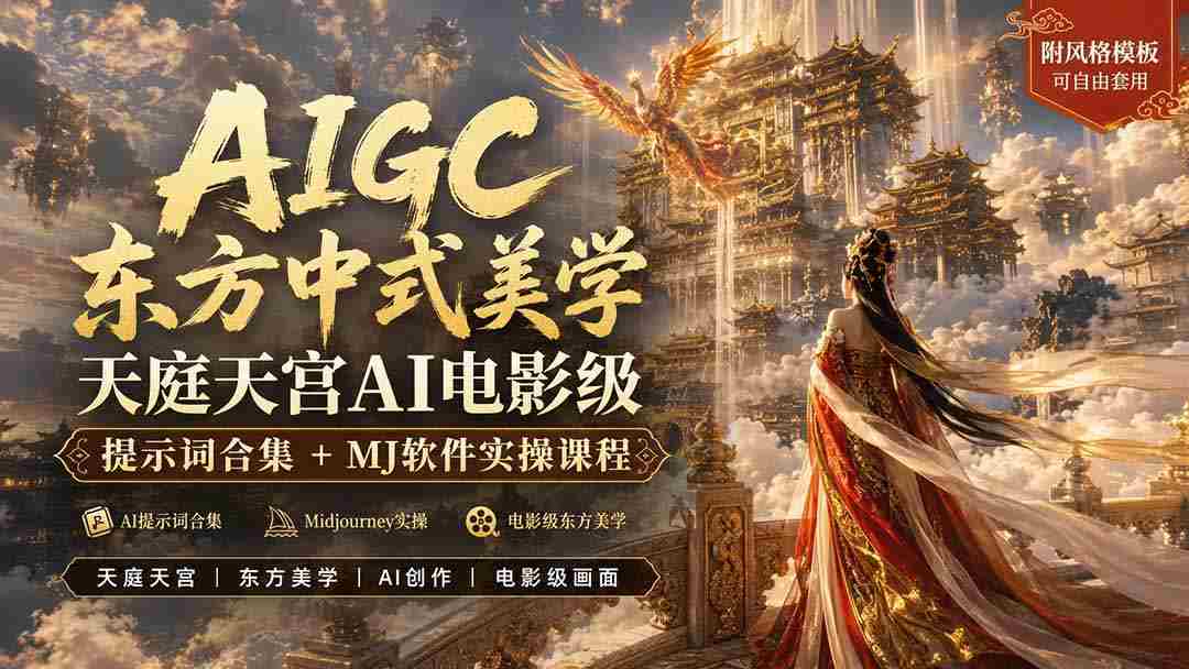 （19998期）AIGC东方中式美学天庭天宫AI电影级提示词合集+MJ软件实操课程