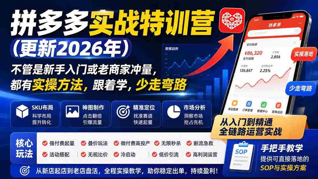 （20010期）拼多多实战特训营(更新26年0822)：不管是新手入门或老商家冲量，都有实操方法，跟着学，少走弯路